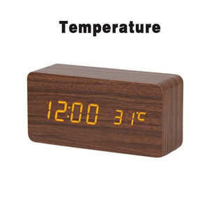 LED Wooden Alarm Clock Watch Table Voice Control Digital Wood Despertador Electronic Desktop USB/AAA Powered Clocks Table Decor