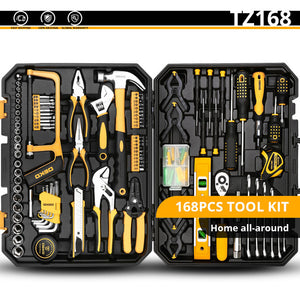 DEKO Hand Tool Set General Household Repair Hand Tool Kit with Plastic Toolbox Storage Case Socket Wrench Screwdriver Knife