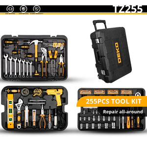 DEKO Hand Tool Set General Household Repair Hand Tool Kit with Plastic Toolbox Storage Case Socket Wrench Screwdriver Knife