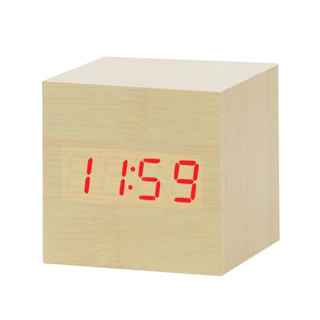 LED Wooden Alarm Clock Watch Table Voice Control Digital Wood Despertador Electronic Desktop USB/AAA Powered Clocks Table Decor