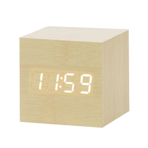 LED Wooden Alarm Clock Watch Table Voice Control Digital Wood Despertador Electronic Desktop USB/AAA Powered Clocks Table Decor