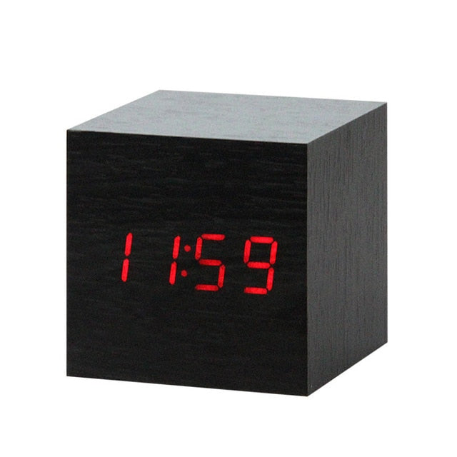 LED Wooden Alarm Clock Watch Table Voice Control Digital Wood Despertador Electronic Desktop USB/AAA Powered Clocks Table Decor