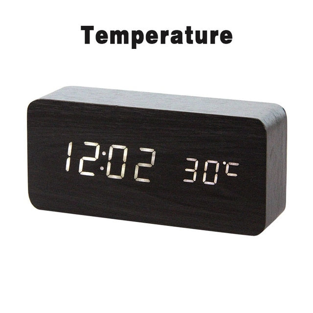 LED Wooden Alarm Clock Watch Table Voice Control Digital Wood Despertador Electronic Desktop USB/AAA Powered Clocks Table Decor