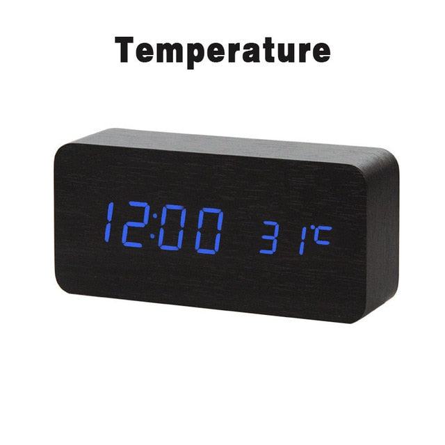 LED Wooden Alarm Clock Watch Table Voice Control Digital Wood Despertador Electronic Desktop USB/AAA Powered Clocks Table Decor