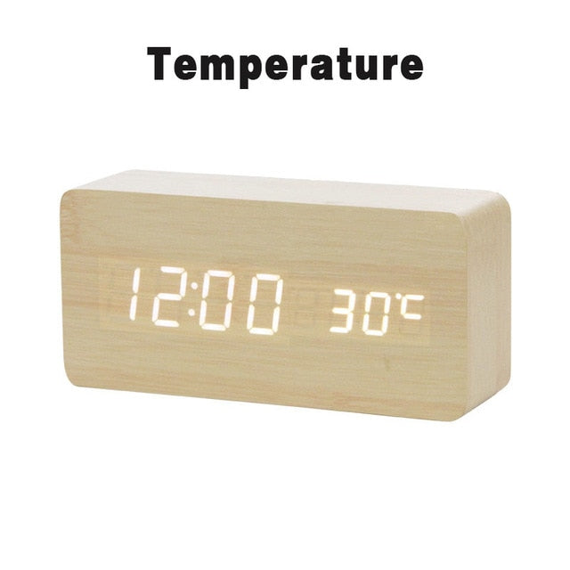 LED Wooden Alarm Clock Watch Table Voice Control Digital Wood Despertador Electronic Desktop USB/AAA Powered Clocks Table Decor