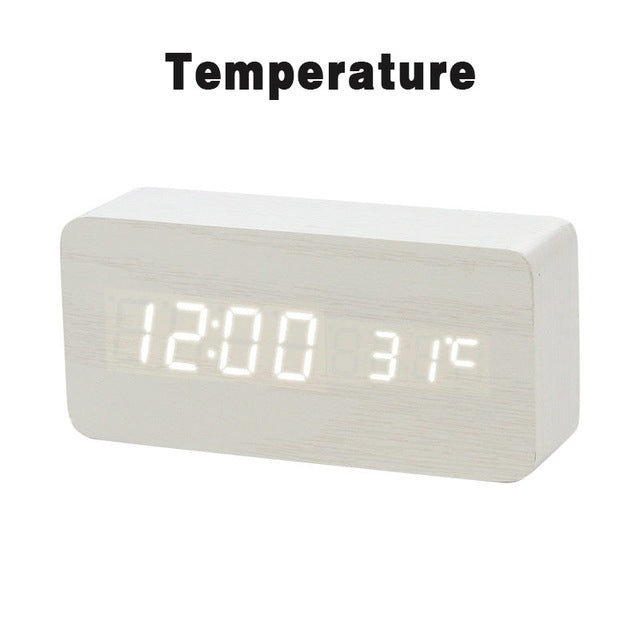 LED Wooden Alarm Clock Watch Table Voice Control Digital Wood Despertador Electronic Desktop USB/AAA Powered Clocks Table Decor