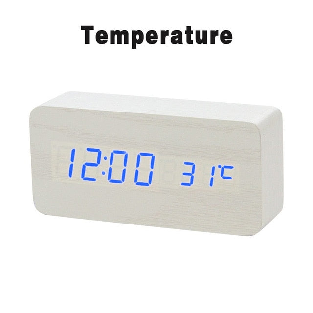 LED Wooden Alarm Clock Watch Table Voice Control Digital Wood Despertador Electronic Desktop USB/AAA Powered Clocks Table Decor