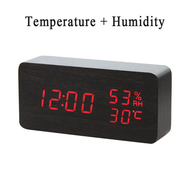 LED Wooden Alarm Clock Watch Table Voice Control Digital Wood Despertador Electronic Desktop USB/AAA Powered Clocks Table Decor