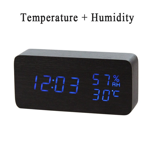 LED Wooden Alarm Clock Watch Table Voice Control Digital Wood Despertador Electronic Desktop USB/AAA Powered Clocks Table Decor