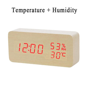 LED Wooden Alarm Clock Watch Table Voice Control Digital Wood Despertador Electronic Desktop USB/AAA Powered Clocks Table Decor