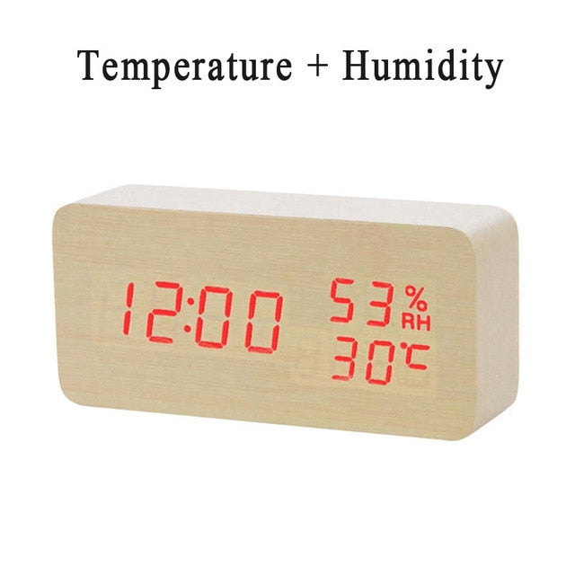 LED Wooden Alarm Clock Watch Table Voice Control Digital Wood Despertador Electronic Desktop USB/AAA Powered Clocks Table Decor