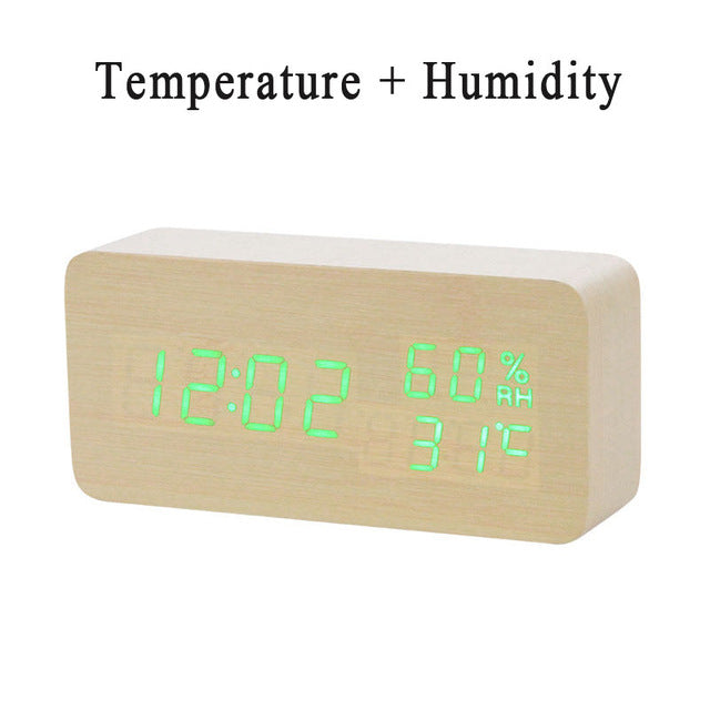 LED Wooden Alarm Clock Watch Table Voice Control Digital Wood Despertador Electronic Desktop USB/AAA Powered Clocks Table Decor