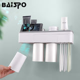 BAISPO Magnetic Adsorption Toothbrush Holder Inverted Cup Wall Mount Bathroom Cleanser Storage Rack Bathroom Accessories Set