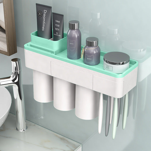 BAISPO Magnetic Adsorption Toothbrush Holder Inverted Cup Wall Mount Bathroom Cleanser Storage Rack Bathroom Accessories Set